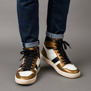 Guess Pelzy Men’s Size 9 Bronze White Black High Top Sneakers GMPELZY Retro Y2K